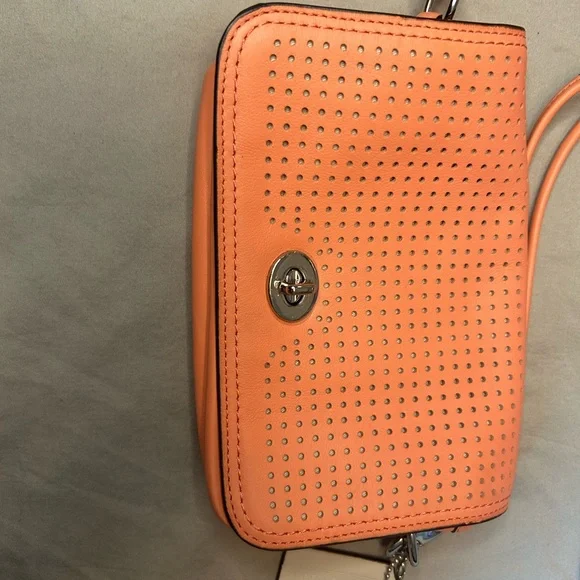 Coach Coral Leather Crossbody Purse Perforated Turnlock Bag - Picture 2 of 8